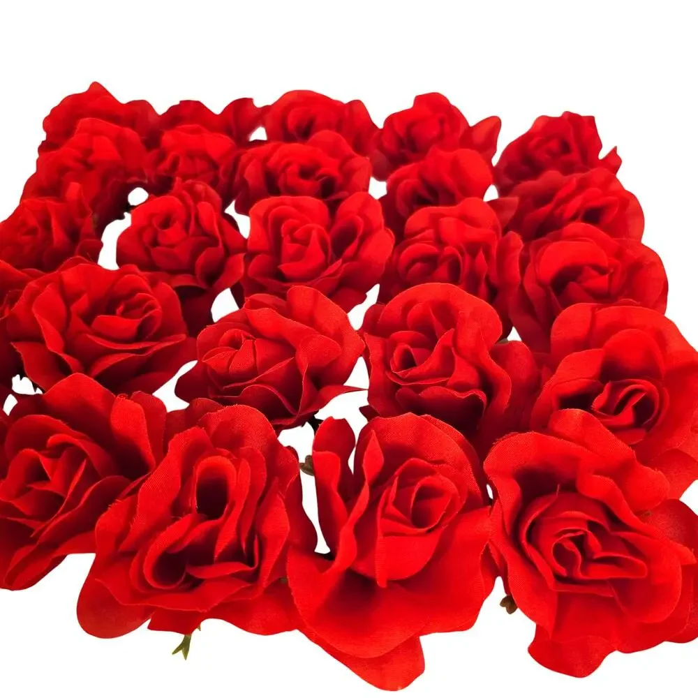 25 Red Silk Rose Heads Stemless Wedding Floral Craft DIY Wreaths 2.5in